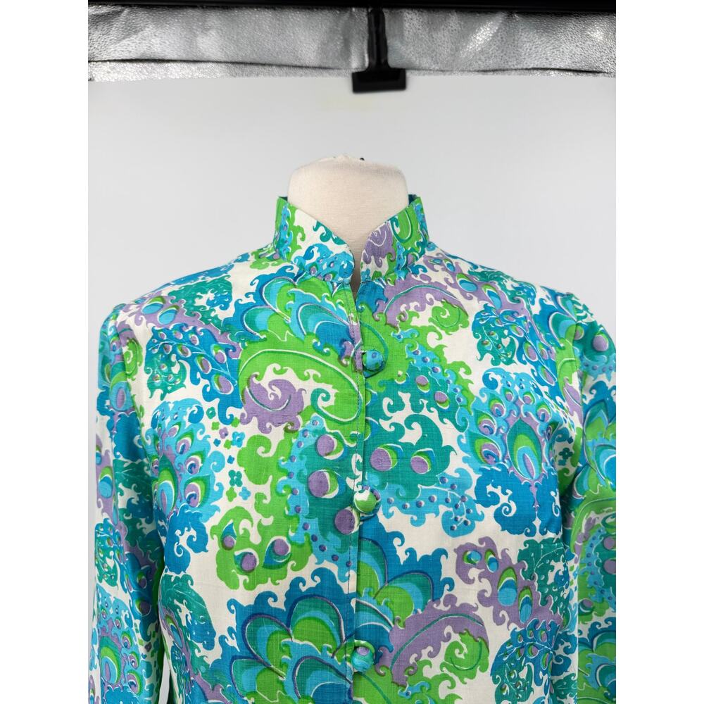 Vintage Hand Woven 100% Thai Silk Kaftan Dress S/M Mandarin Collar Psychedelic - Picture 6 of 14